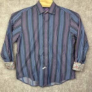 Robert Graham Shirt Mens L Purple Stripe‎ Colorful Classic Fit Button Flip Cuff